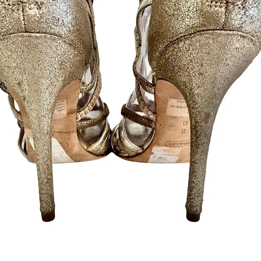 COACH Lancaster Metallic Leather Strappy Cage Gladiator Heel Sandals Luxury 9